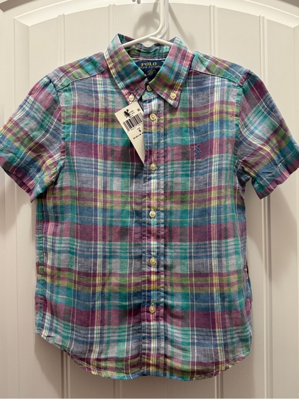 Polo by Ralph Boys Sz 5 NWT Linen Plaid Button-Up Shirt Summer Preppy